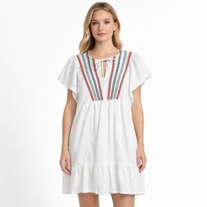 Knox Rose White Embroidered Flutter Sleeve Tiered Mini Dress Small VN1979753